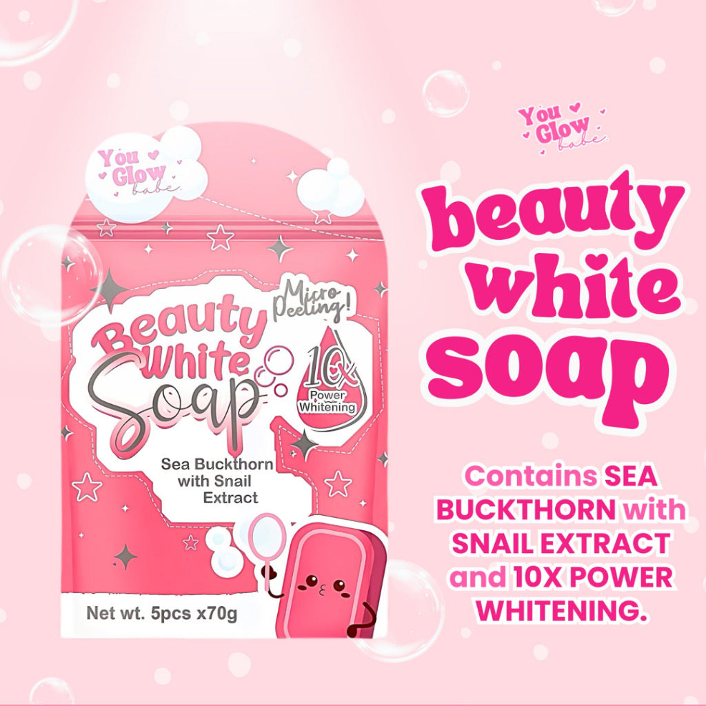You Bright Glow Beauty White Soap Micro Peeling 10x Power Whitening 70g (5 Bars Per Pouch)