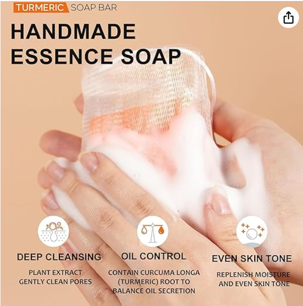 (BUY 1 GET 1 FREE ) Kojic Acid Turmeric Dark Spot Remover Scrub Soap Bar (2x100g), Pore Exfoliating Softening Kojic Acid Lemon Turmeric Soaps for Face Body, Dark Spot Corrector Deep Cleansing Facial Scrub