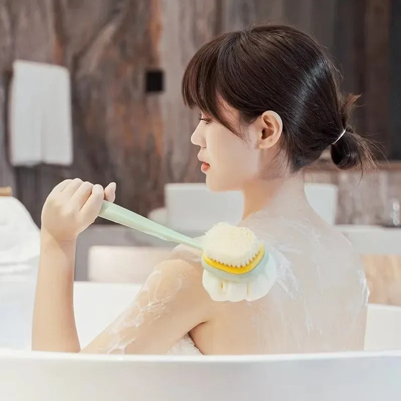 2 in 1 Double Sided Bath Brush Body Sponge And Scrubber Long Handle